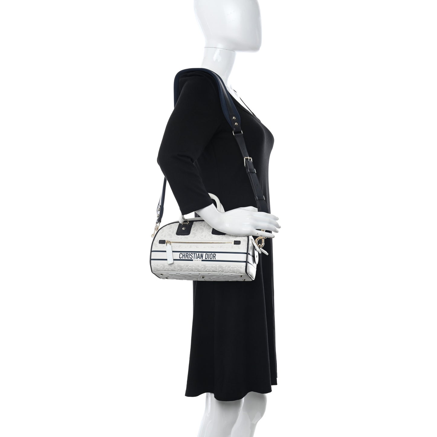 Perforated Calfskin Medium Dior Vibe Classic Bowling Bag White
