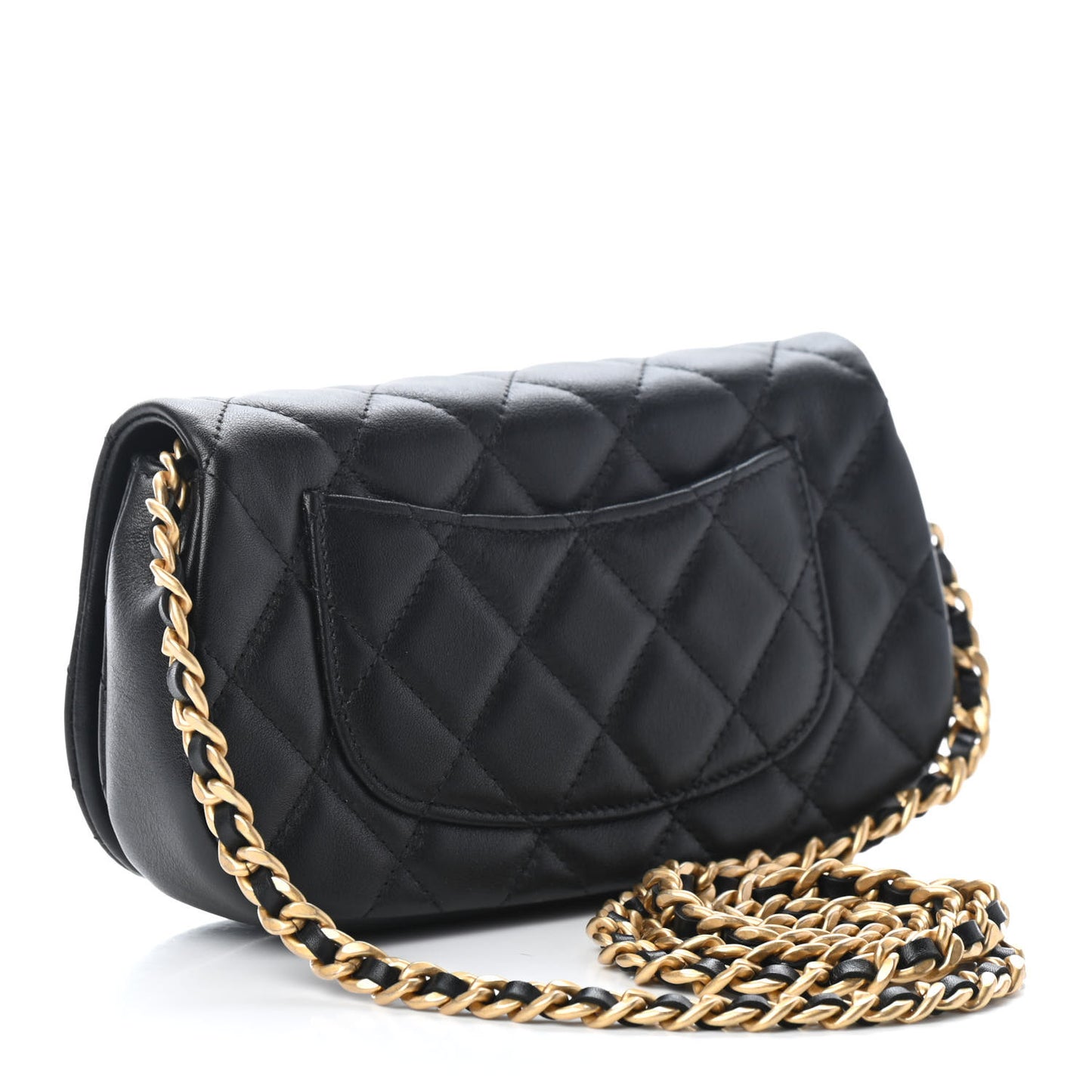 Calfskin Quilted Coco Mail Clutch With Chain Black