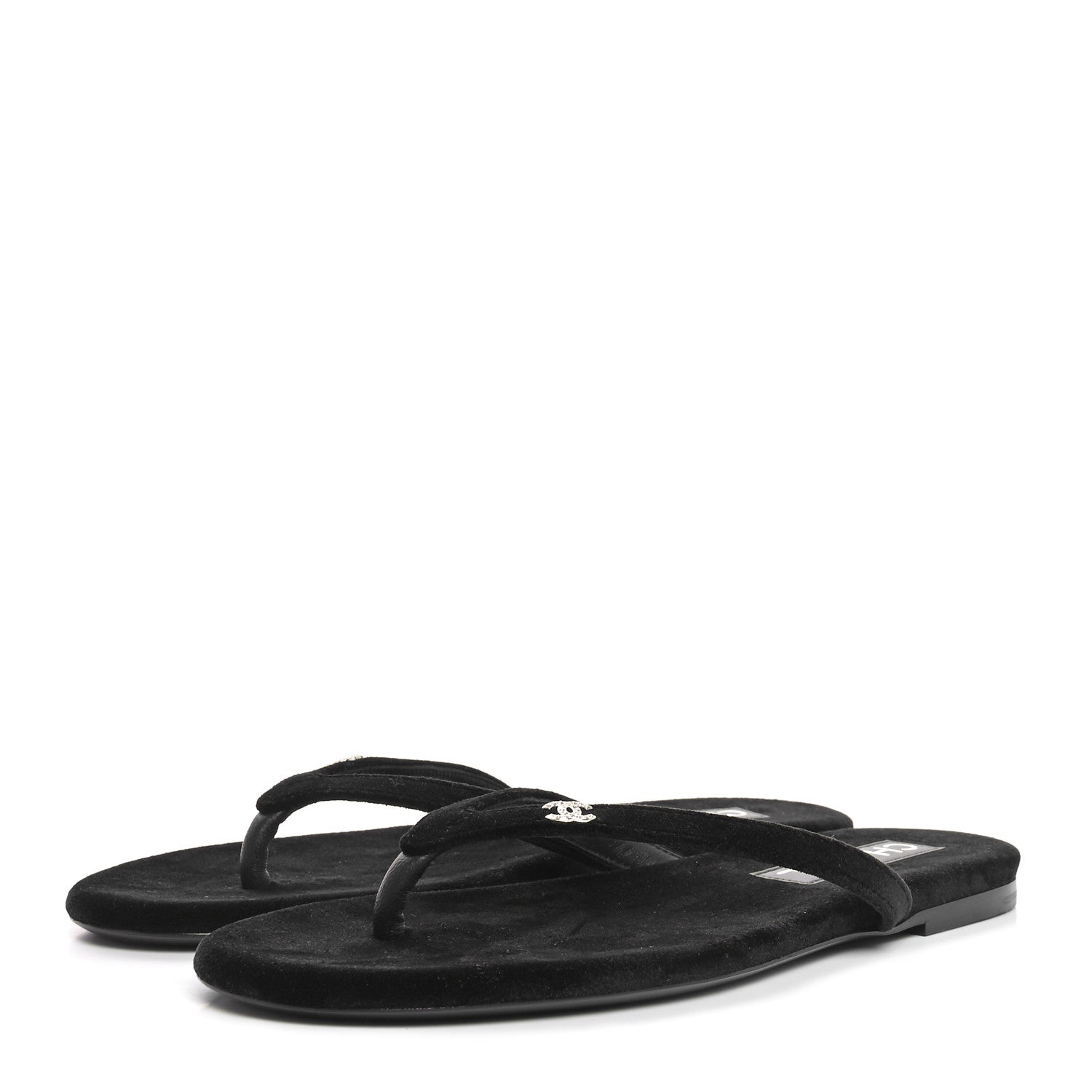 Chanel Velvet Crystal CC Thong Sandals 36.5 Black 4 of 8