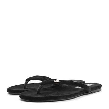 Chanel Velvet Crystal CC Thong Sandals 36.5 Black 4 of 8
