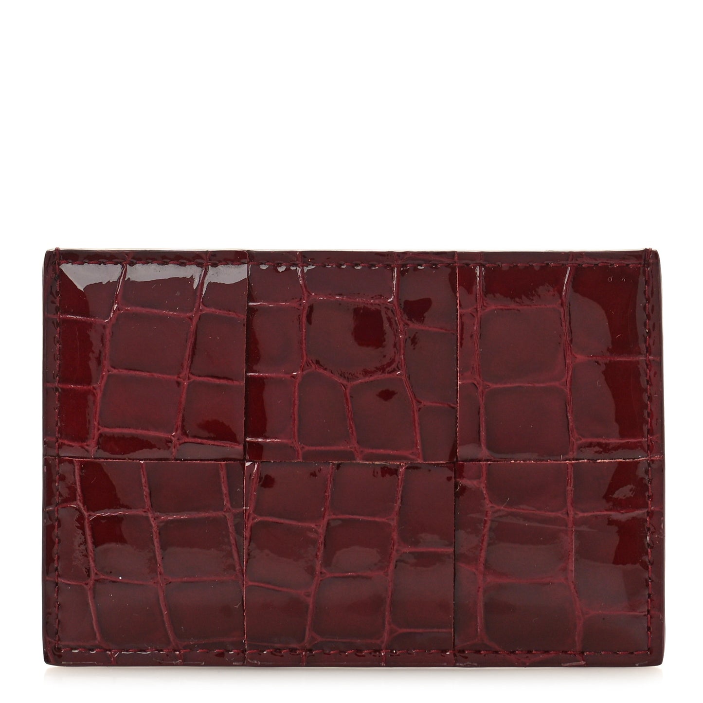 Gloss Calfskin Crocodile Embossed Card Holder Wallet Burgundy