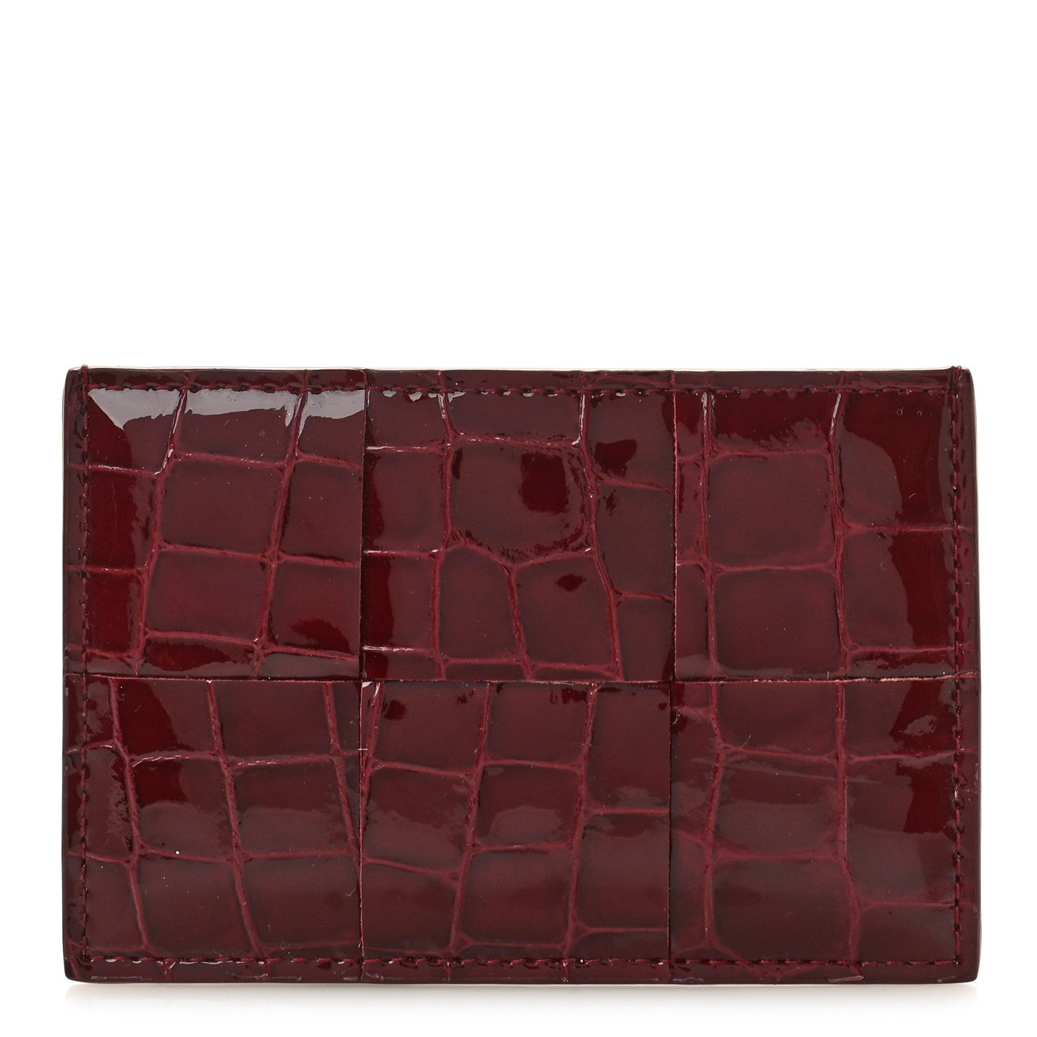 Bottega Veneta Gloss Calfskin Crocodile Embossed Card Holder Wallet Burgundy 1 of 8