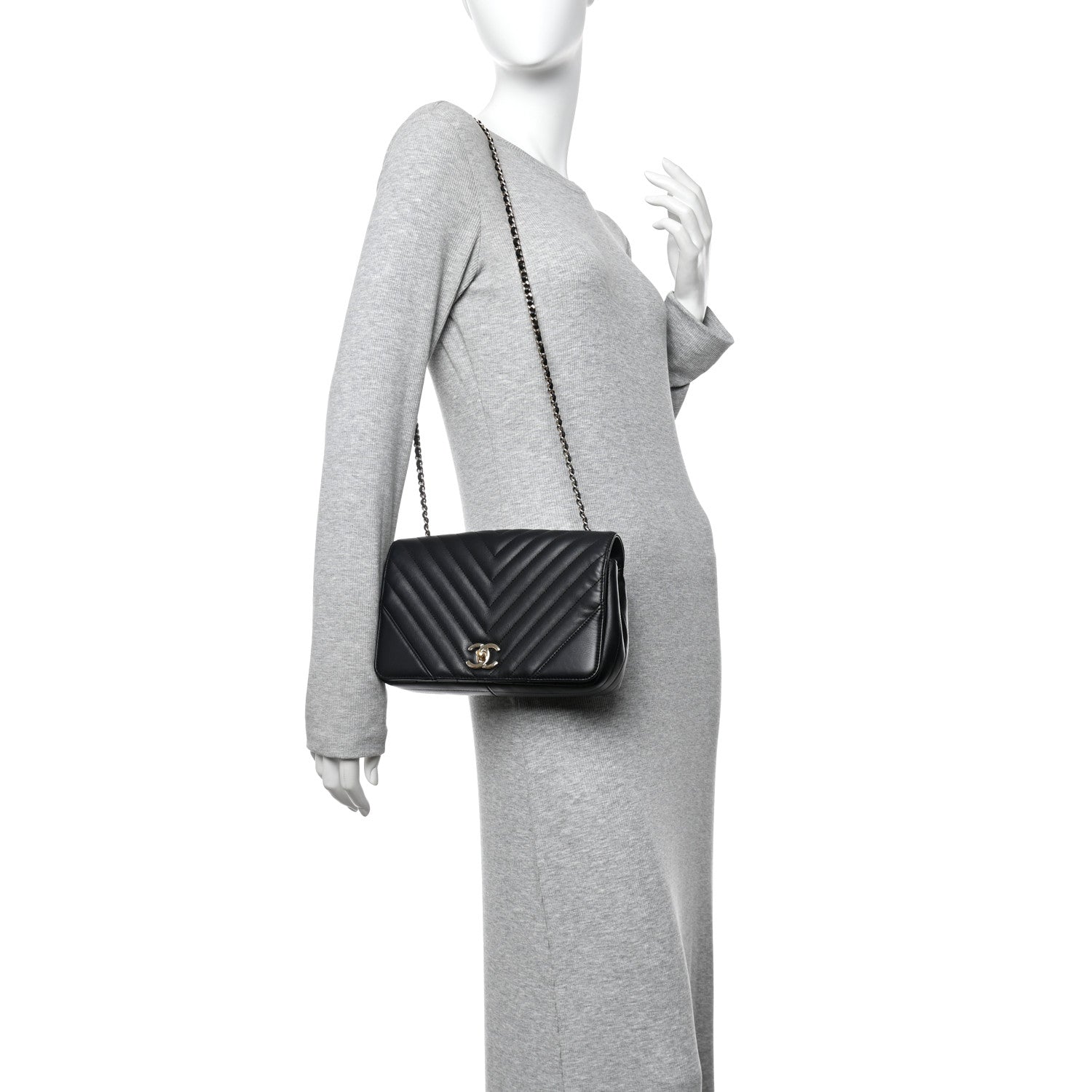 Chanel Calfskin Chevron Quilted Small Statement Flap Black 2 of 12