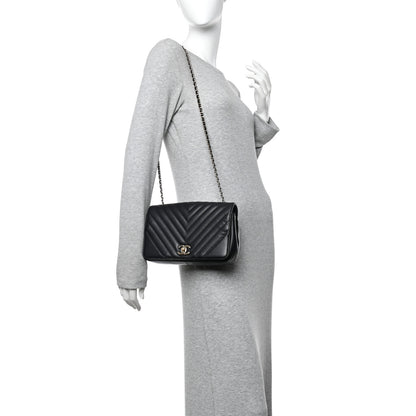 Chanel Calfskin Chevron Quilted Small Statement Flap Black 2 of 12