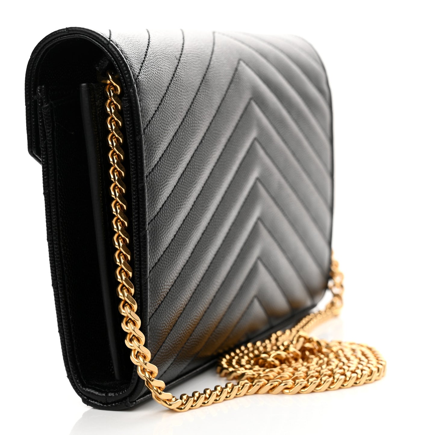 Grain De Poudre Matelasse Chevron Monogram Chain Wallet Black