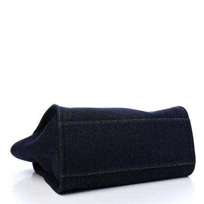 Chanel Lurex Canvas Medium Deauville Tote Navy Blue Gold 3 of 8