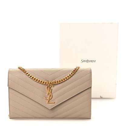 Saint Laurent Grain De Poudre Matelasse Chevron Monogram Chain Wallet Dark Beige 11 of 11