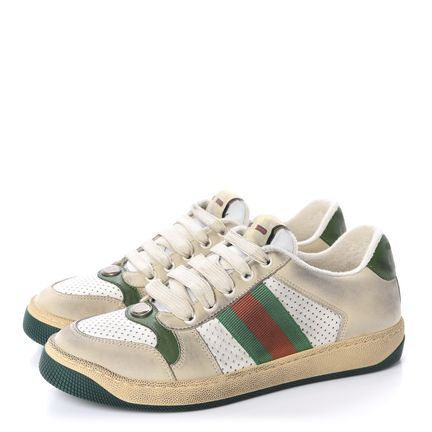 Gucci Nubuck Web Womens Screener Sneakers 37 Dusty Milk New Mystic White Vintage Green 3 of 9
