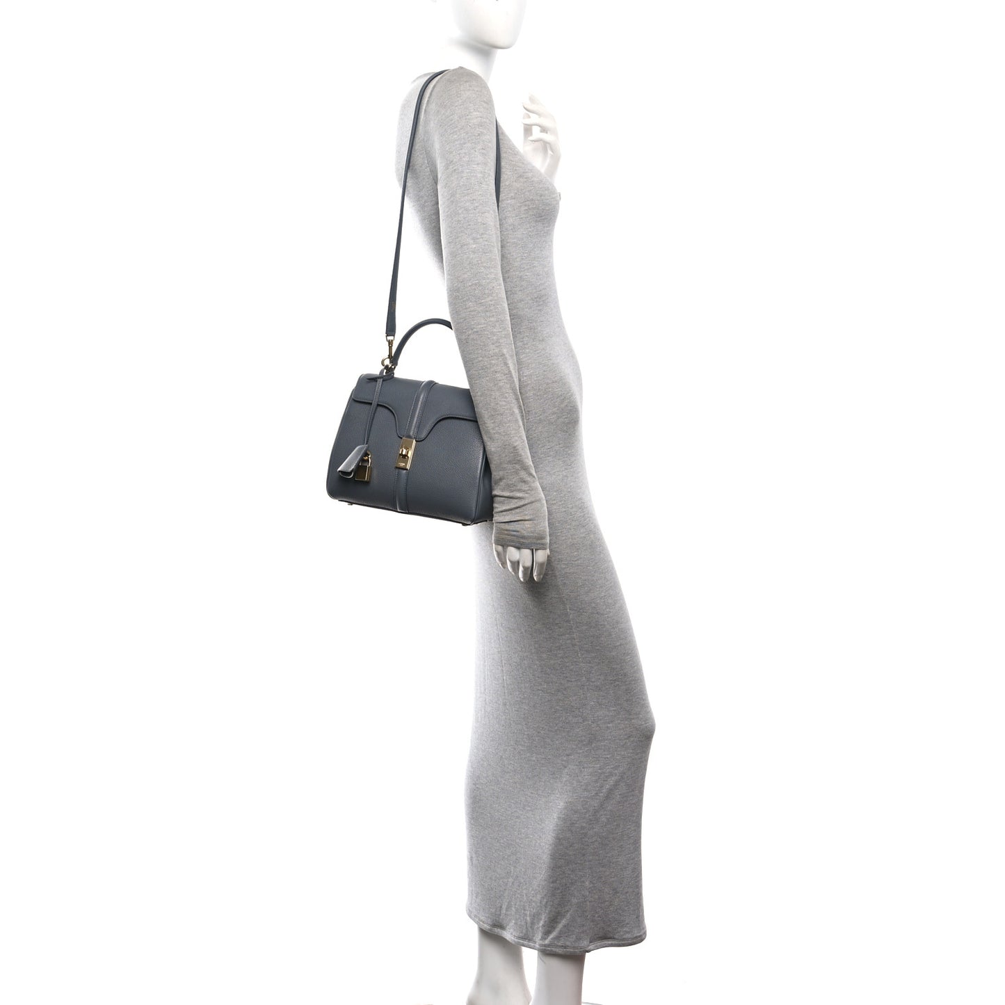 Grained Calfskin Small 16 Top Handle Bag Medium Grey