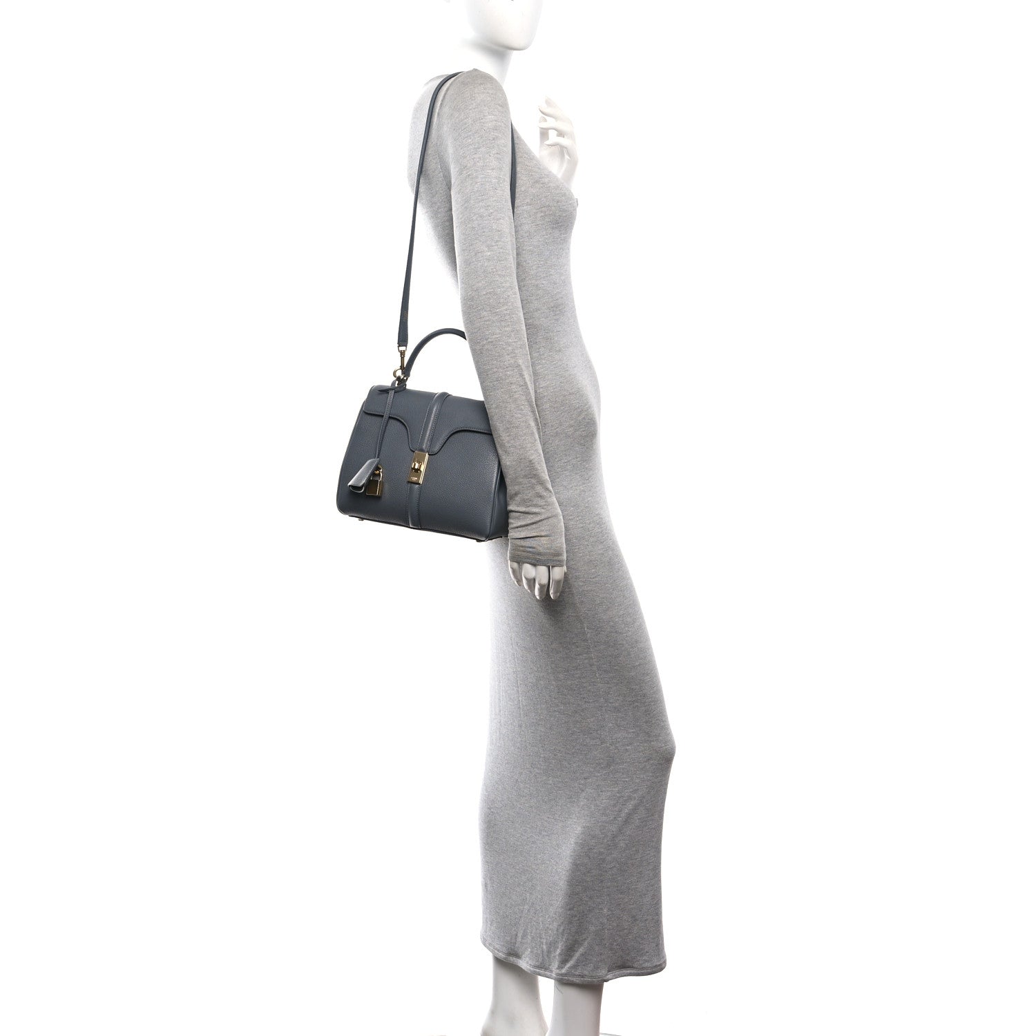 Celine Grained Calfskin Small 16 Top Handle Bag Medium Grey 2 of 10