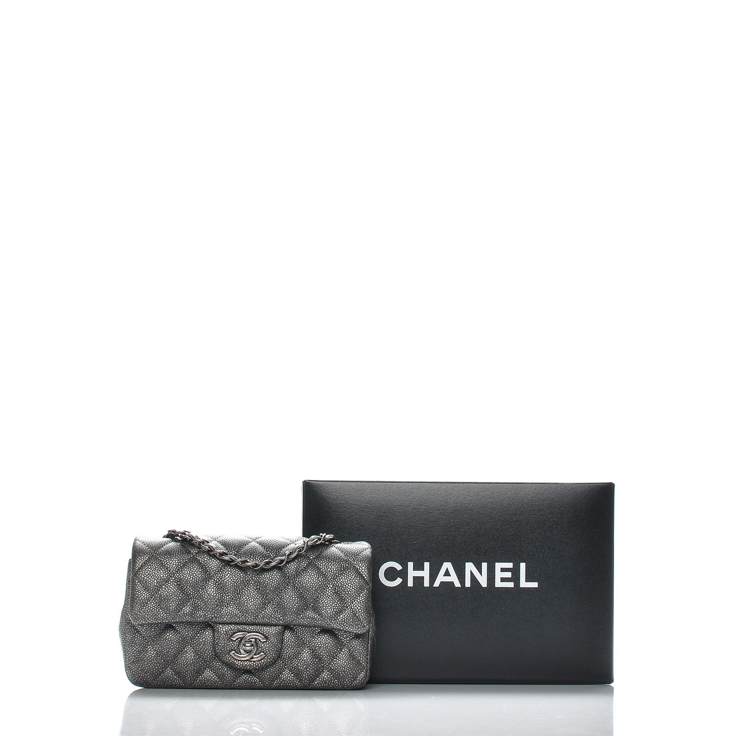 Metallic Caviar Quilted Mini Rectangular Flap Dark Silver