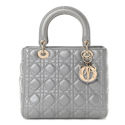 Christian Dior Pearly Lambskin Cannage Medium Lady Dior Grey 1 of 11
