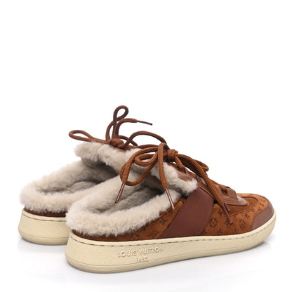 Louis Vuitton Suede Monogram Debossed Shearling Lous Open Back Sneakers 39 Cognac 4 of 9