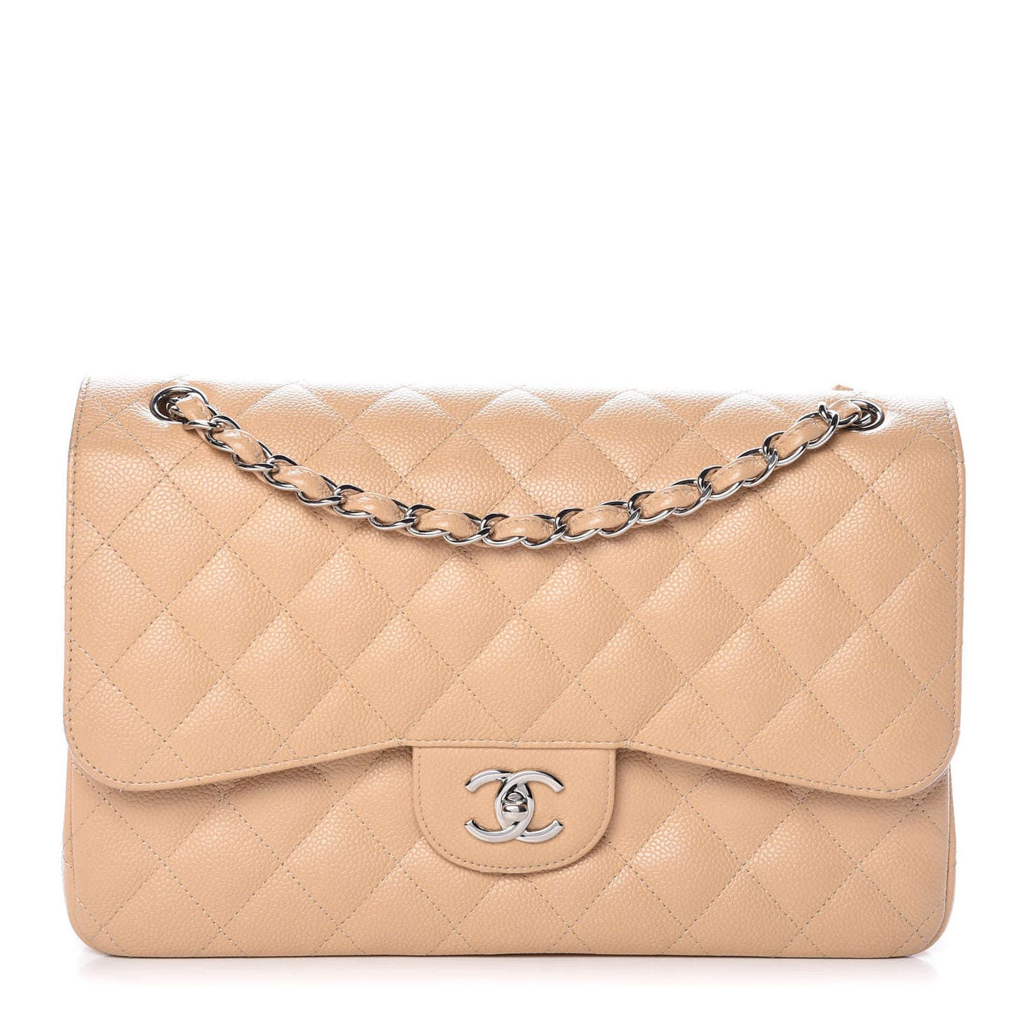 Caviar Quilted Jumbo Double Flap Beige Clair