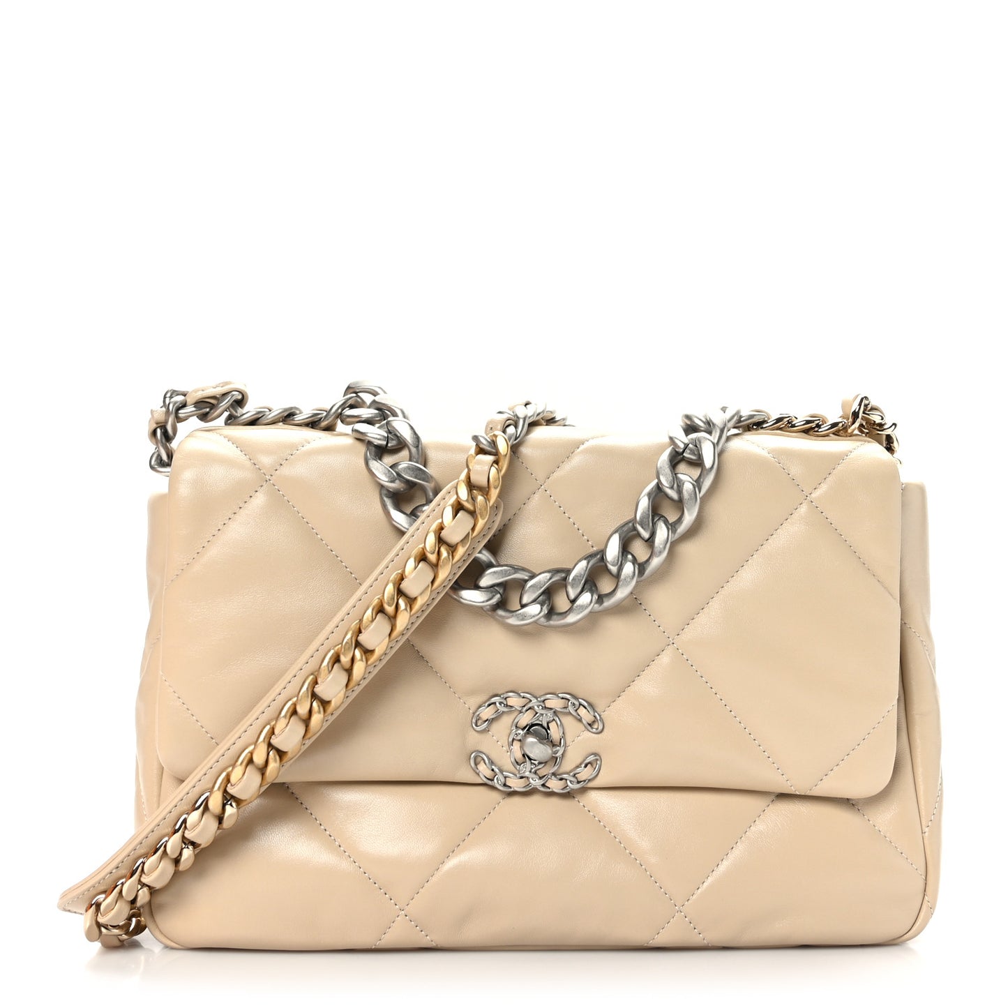 Lambskin Quilted Large Chanel 19 Flap Beige