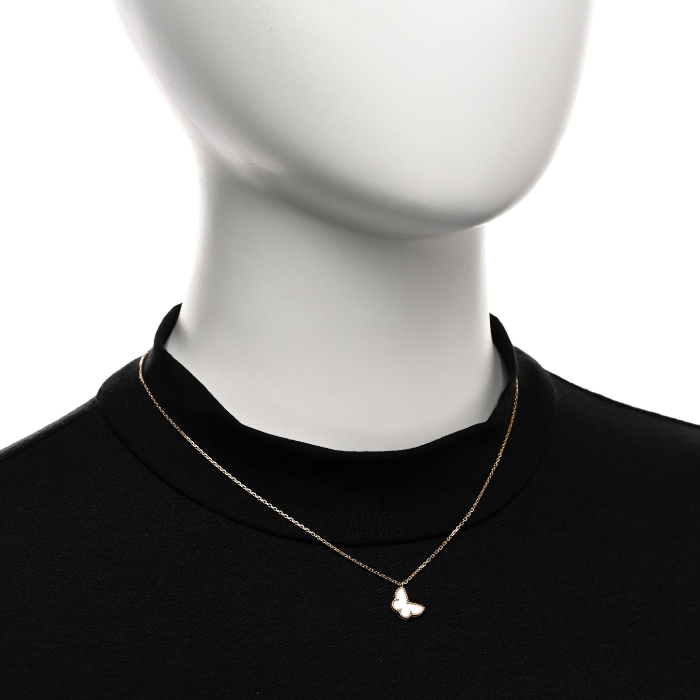 18K Yellow Gold Mother of Pearl Sweet Alhambra Butterfly Pendant Necklace