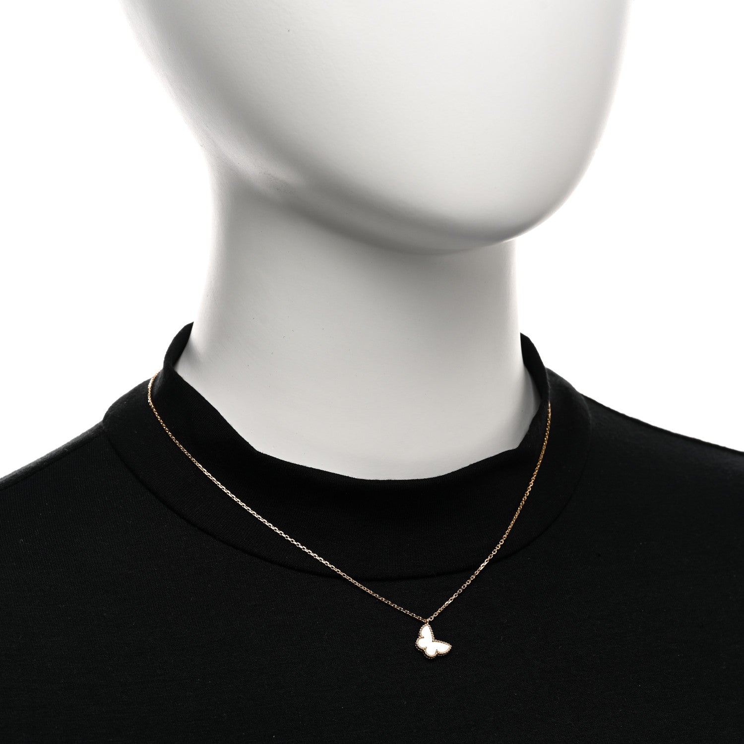 Van Cleef & Arpels 18K Yellow Gold Mother of Pearl Sweet Alhambra Butterfly Pendant Necklace 2 of 5