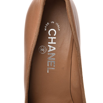 Chanel Lambskin Bow Cap Toe CC Pumps 37.5 Beige Black 8 of 11