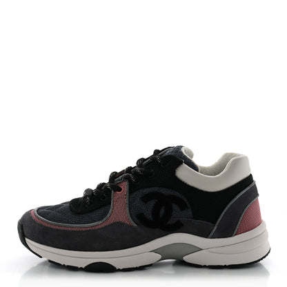Chanel Nylon Calfskin Suede Womens CC Sneakers 38 Dark Grey Pink 1 of 10
