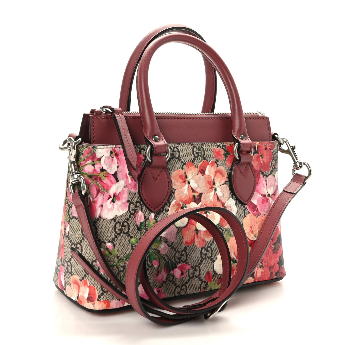GG Supreme Monogram Blooms Mini Zip Top Tote Beige Multicolor Dry Rose