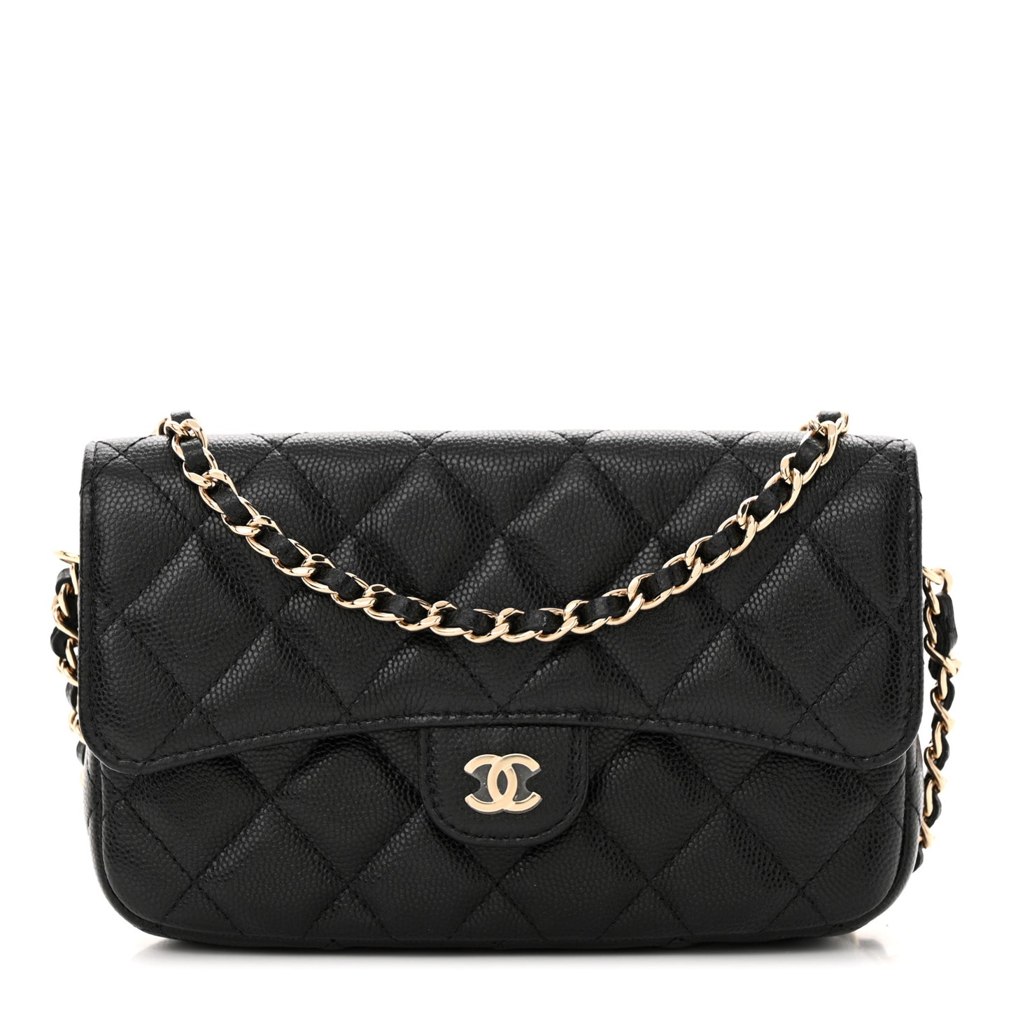 Caviar Quilted Flap Phone Holder With Chain Black