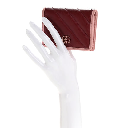 Gucci Azalea Calfskin Enamel Matelasse Diagonal Torchon GG Marmont Card Case New Cherry Red Wild Rose 2 of 8