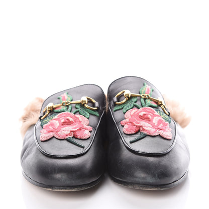 Gucci Calfskin Fur Flower Embroidered Womens Princetown Slippers 36 Black 2 of 11