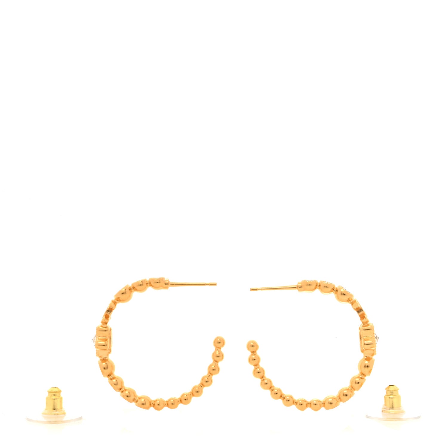 Chanel Metal Strass Crystal Star CC Hoop Earrings Gold 3 of 5