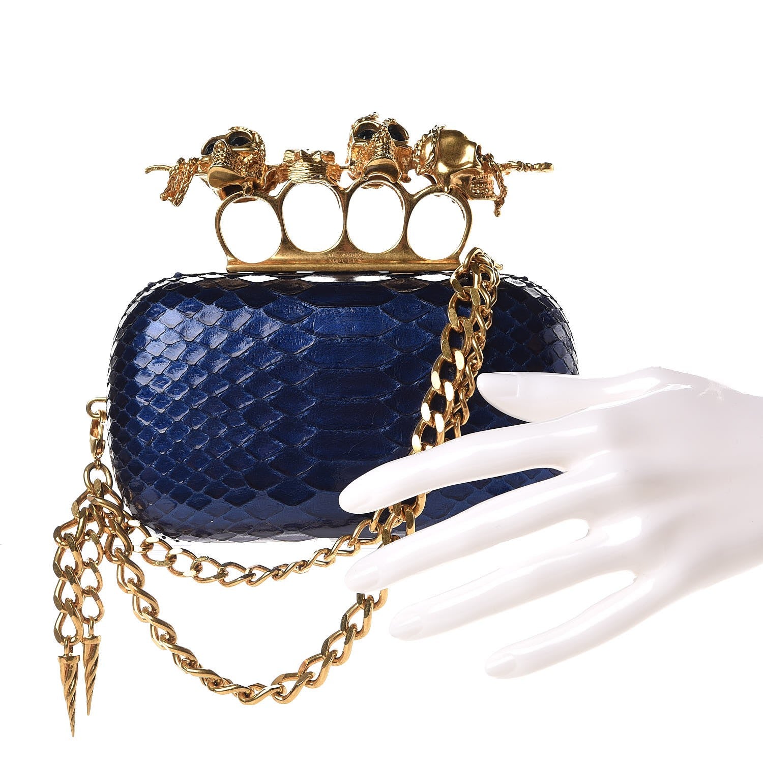 Alexander McQueen Python Knuckle Box Clutch Blue 2 of 11