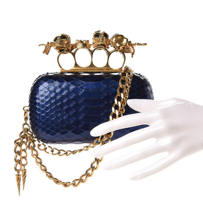 Alexander McQueen Python Knuckle Box Clutch Blue 2 of 11