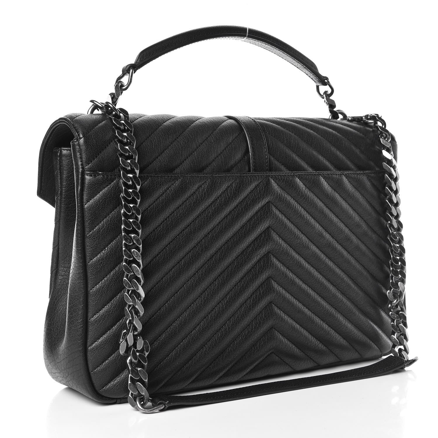 Saint Laurent Sheepskin Matelasse Chevron Monogram Large College Satchel Black 3 of 10