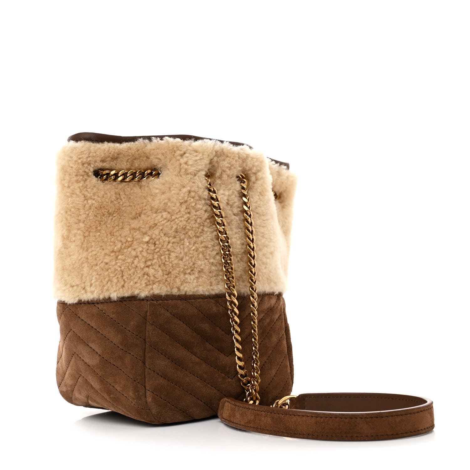 Saint Laurent Shearling Suede Monogram Joe Nano Bucket Bag Natural Beige 3 of 10