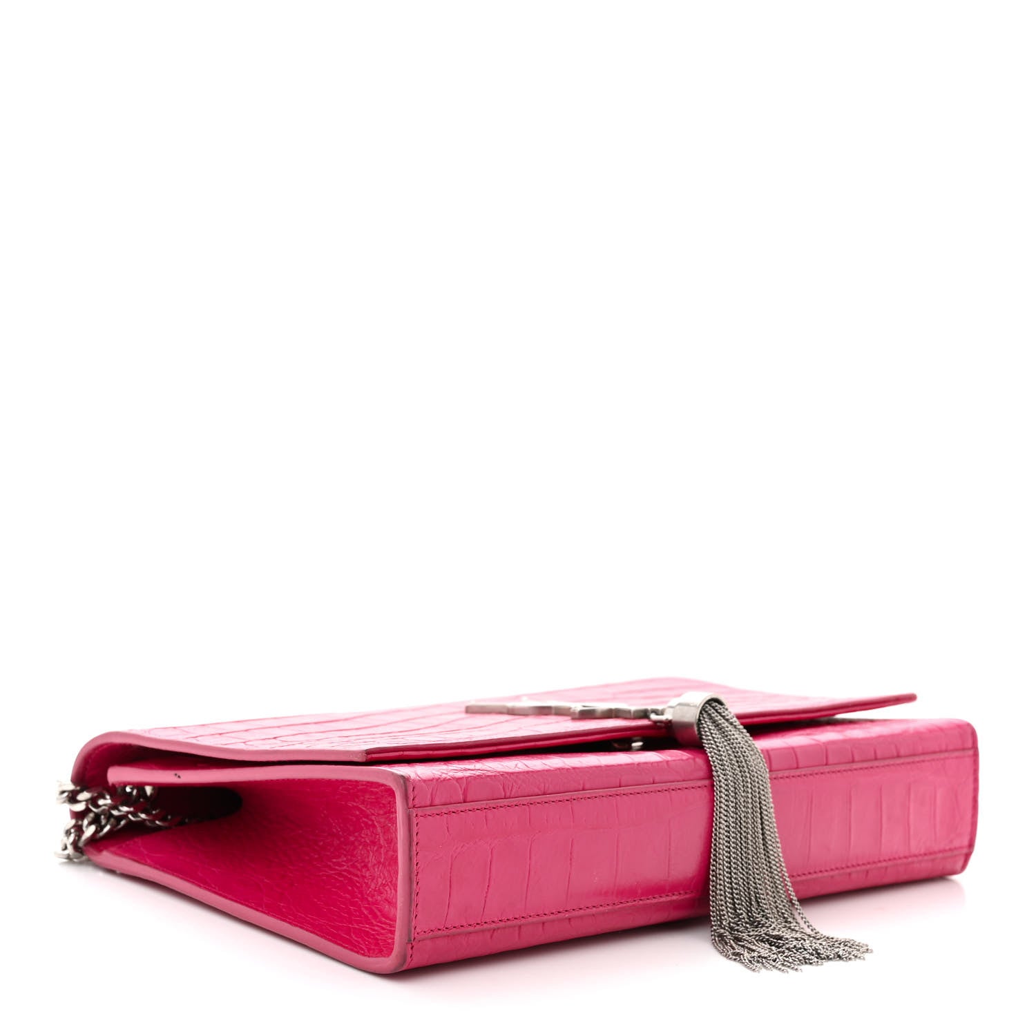 Saint Laurent SAINT LAURENT Calfskin Crocodile Embossed Medium Classic Monogram Kate Tassel Satchel Fuchsia 4 of 15