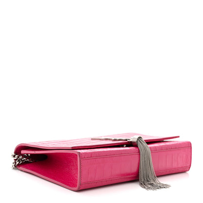 Saint Laurent SAINT LAURENT Calfskin Crocodile Embossed Medium Classic Monogram Kate Tassel Satchel Fuchsia 4 of 15