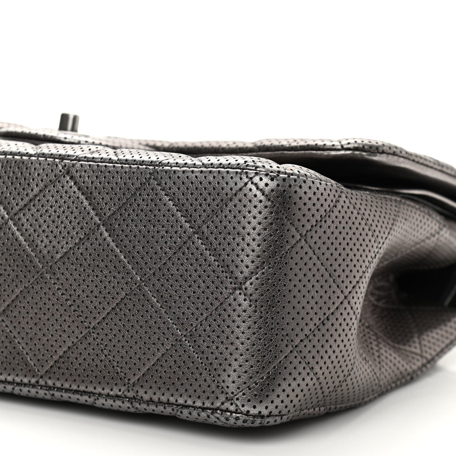 Chanel Metallic Perforated Lambskin Quilted Jumbo Double Flap Dark Silver 10 of 11