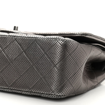 Chanel Metallic Perforated Lambskin Quilted Jumbo Double Flap Dark Silver 10 of 11