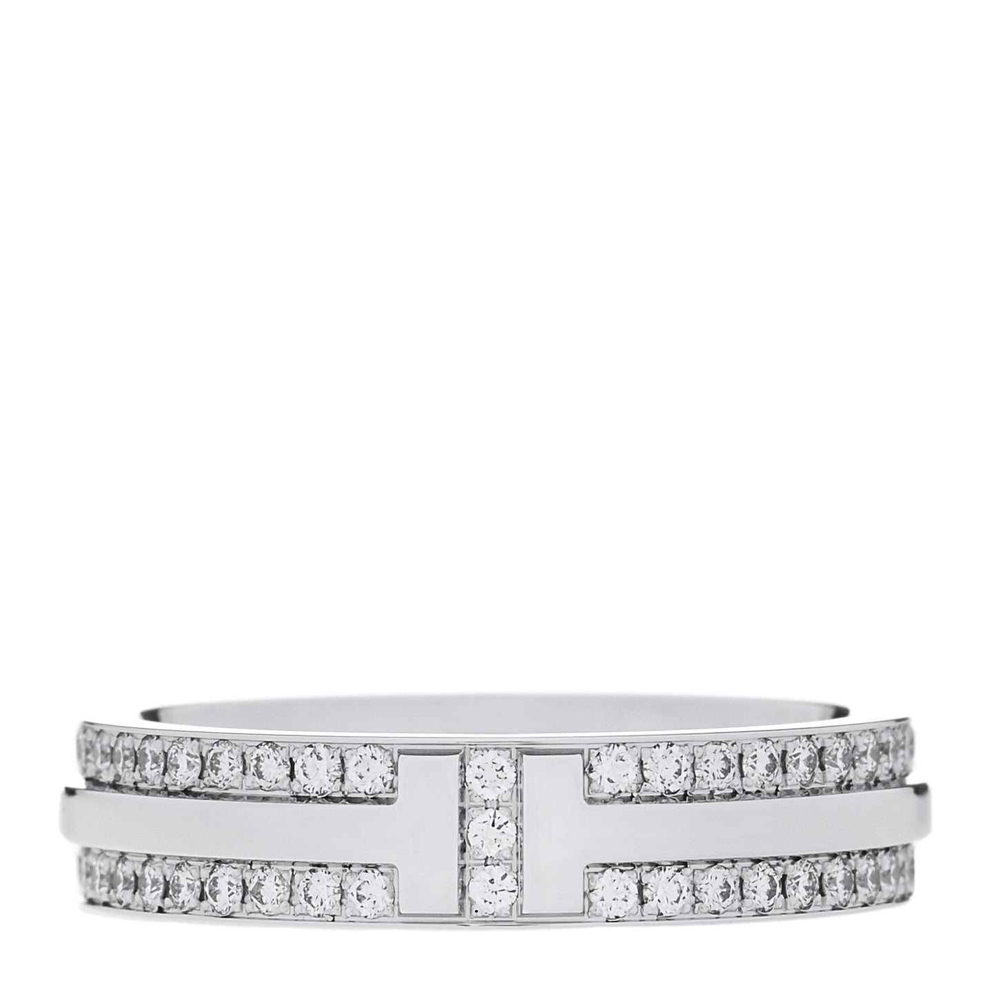 18K White Gold Diamond Narrow T Two Pave Ring 50 5.5