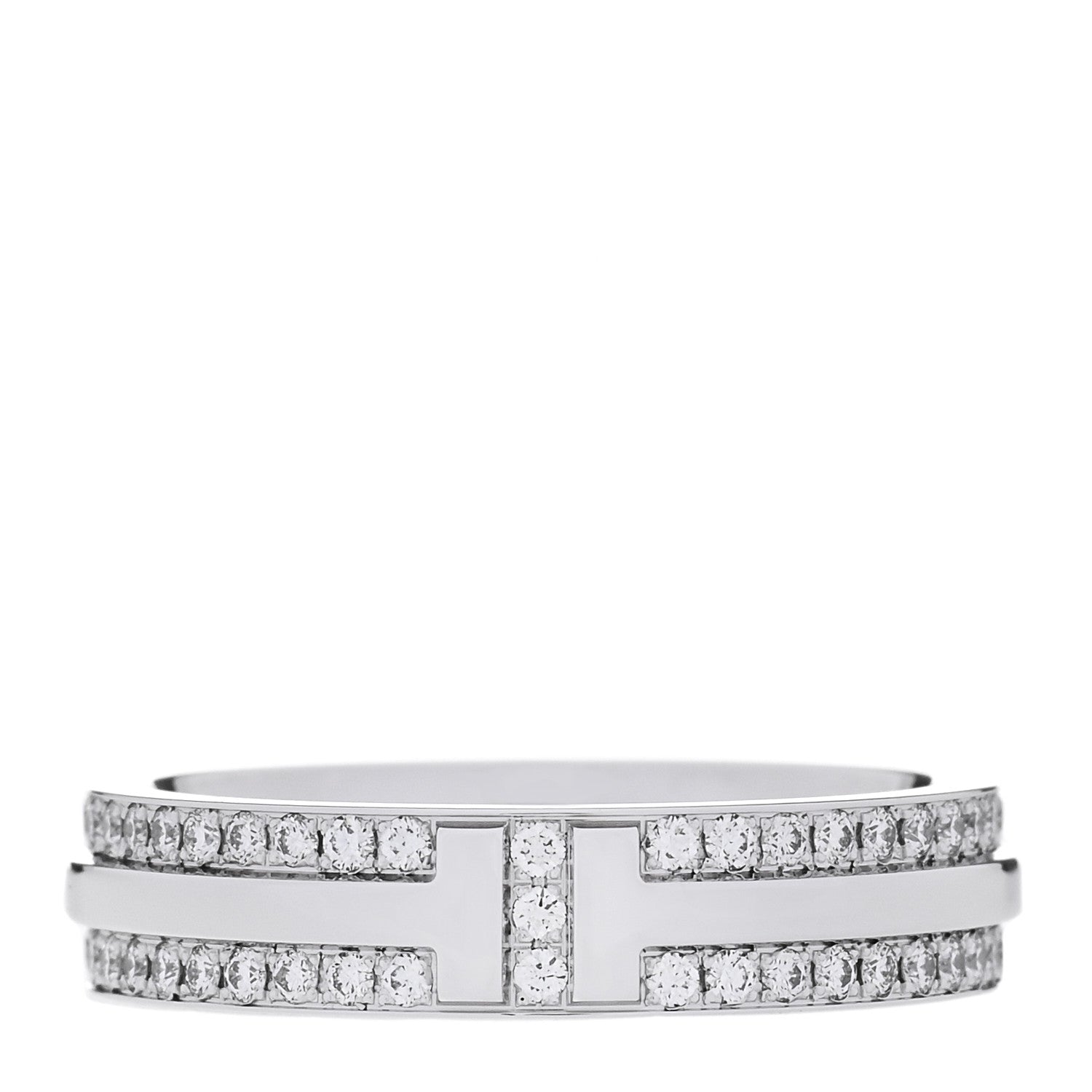 Tiffany 18K White Gold Diamond Narrow T Two Pave Ring 50 5.5 1 of 6