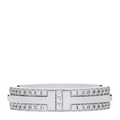 Tiffany 18K White Gold Diamond Narrow T Two Pave Ring 50 5.5 1 of 6