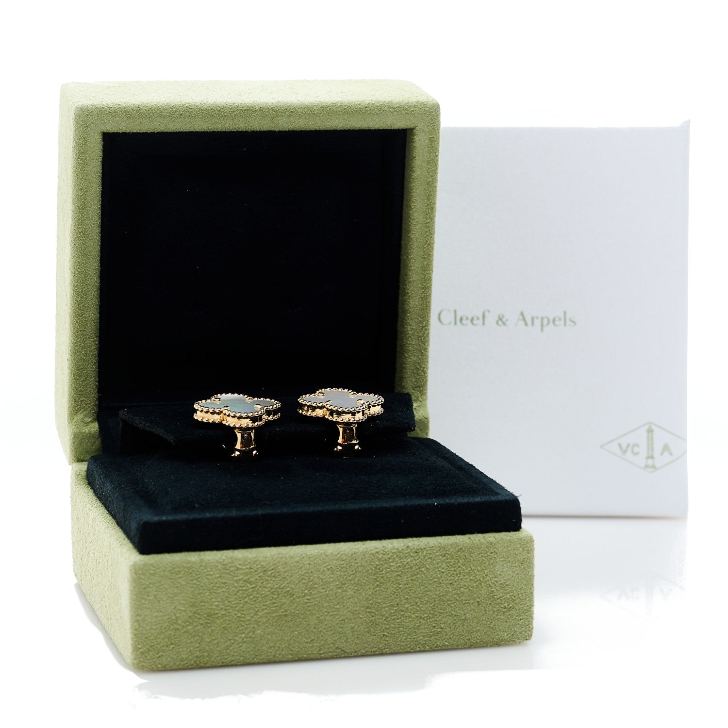 Van Cleef & Arpels 18K Yellow Gold Mother of Pearl Vintage Alhambra Earrings 5 of 5