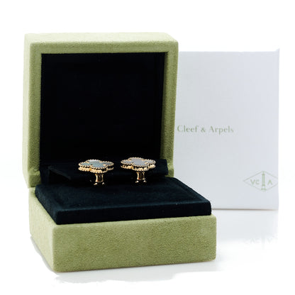Van Cleef & Arpels 18K Yellow Gold Mother of Pearl Vintage Alhambra Earrings 5 of 5