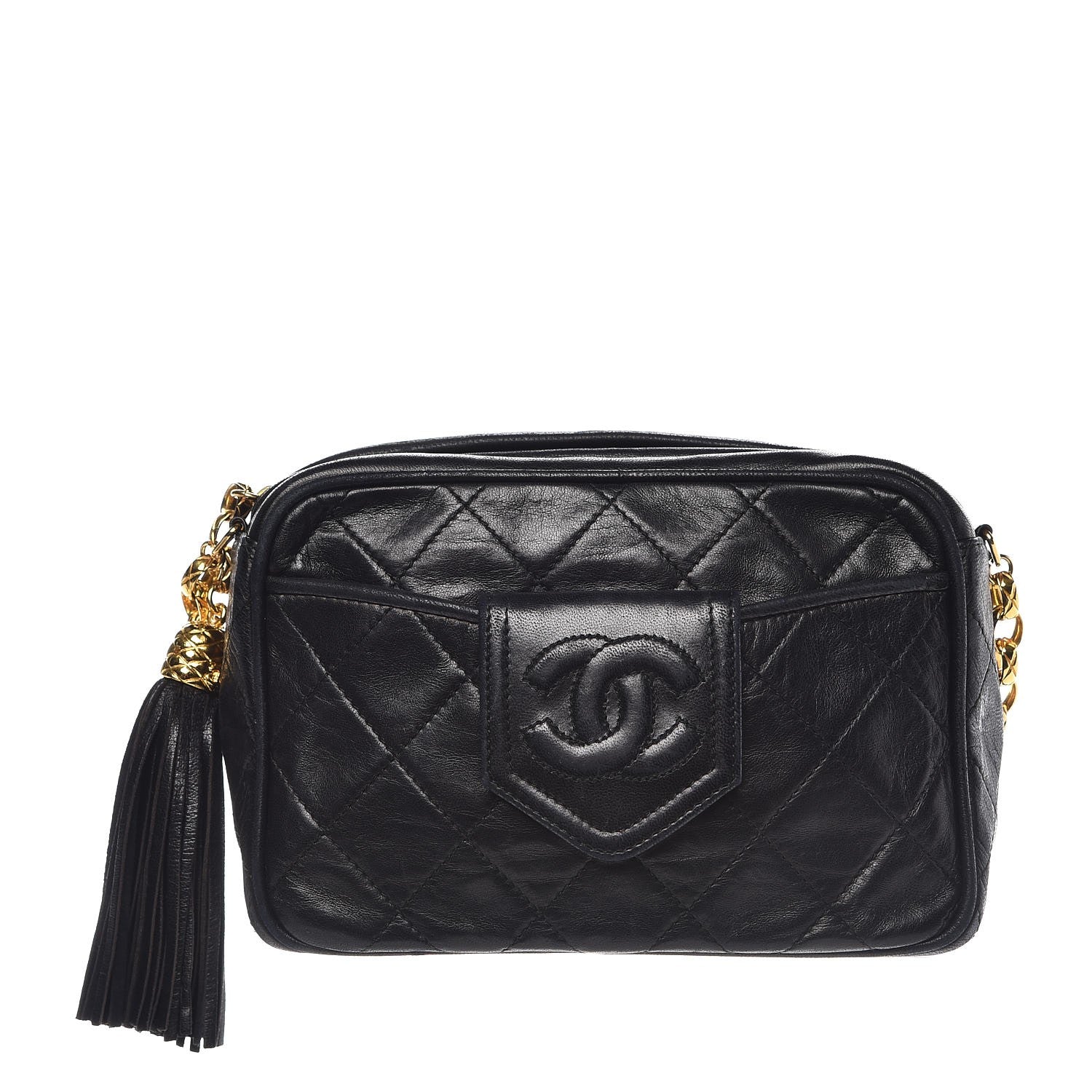 Chanel Lambskin Quilted CC Tassel Camera Case Black 1 of 11