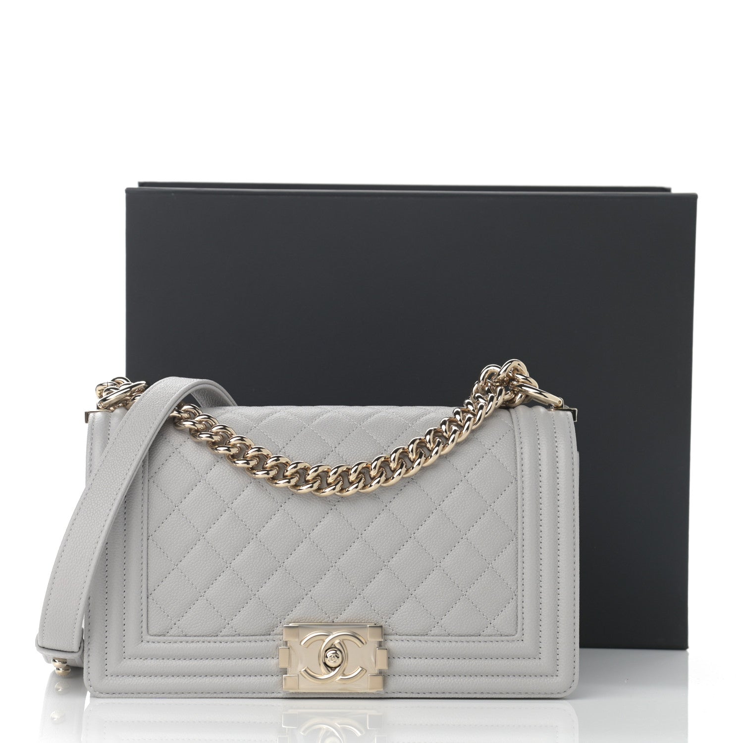 Chanel Caviar Quilted Medium Boy Flap Light Grey 10 of 10