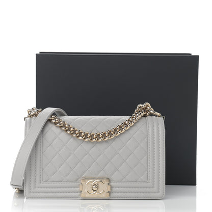 Chanel Caviar Quilted Medium Boy Flap Light Grey 10 of 10