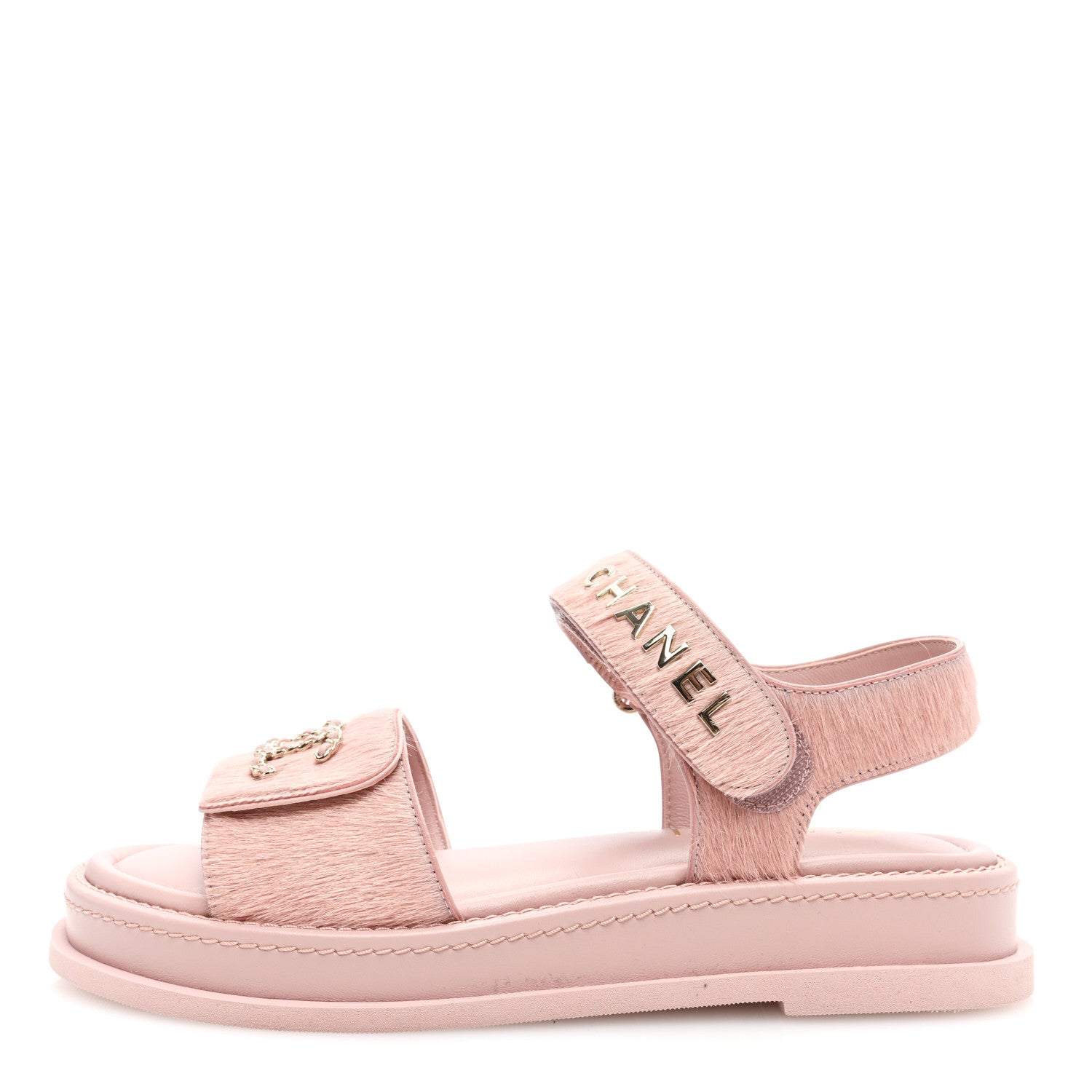 Chanel Calfskin Hair Suede Shearling Dad Sandals 39.5 Light Pink 1 of 8