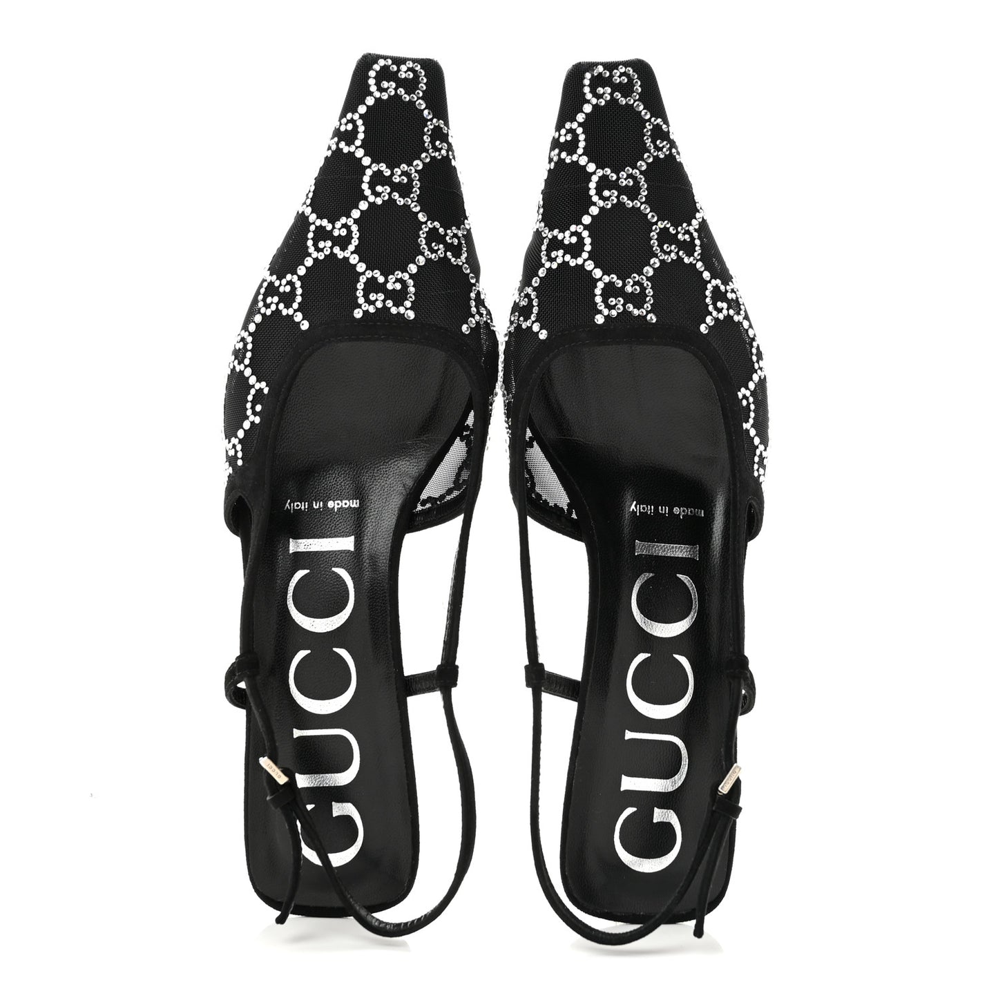 Suede Mesh Crystal GG Monogram Slingback Pumps 36.5 Black