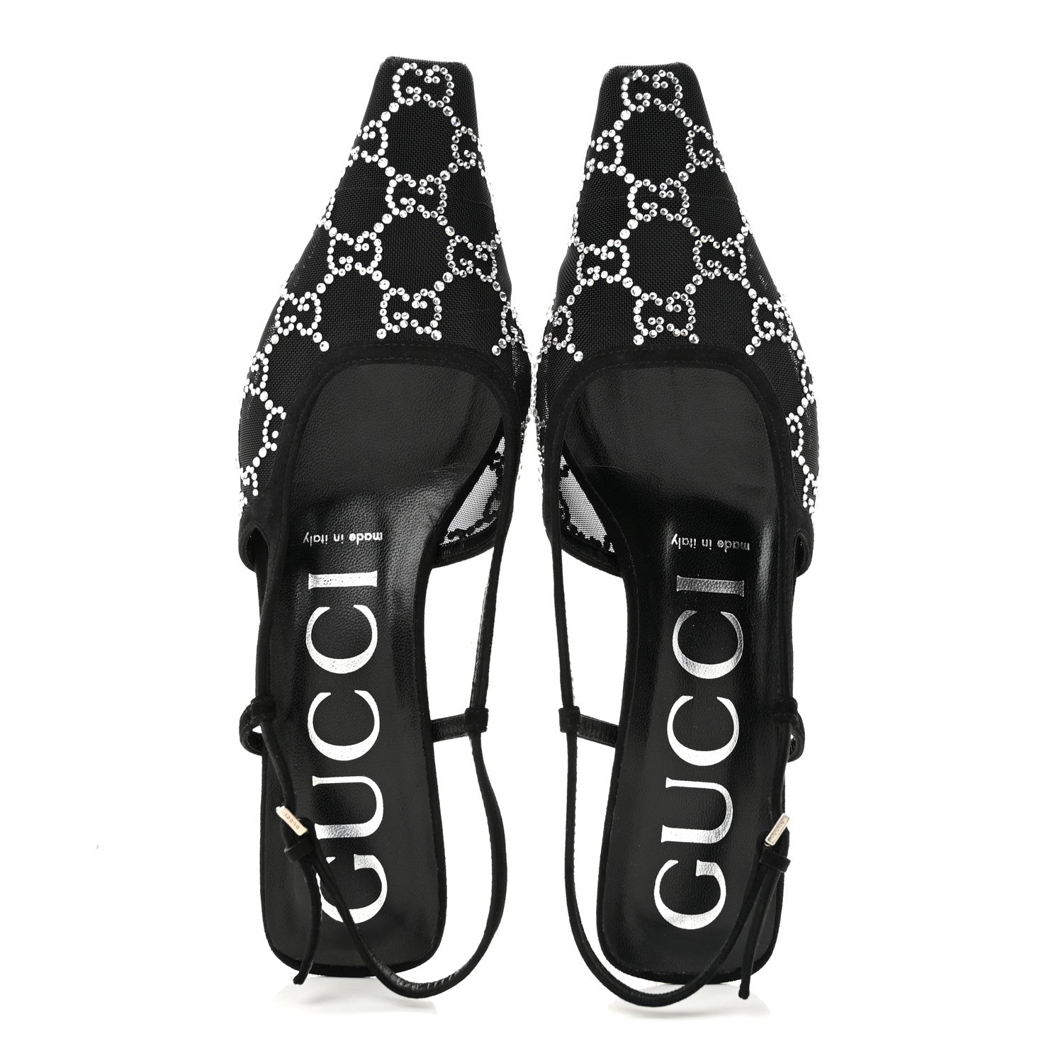 Gucci Suede Mesh Crystal GG Monogram Slingback Pumps 36.5 Black 2 of 9