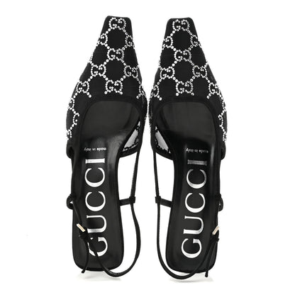 Gucci Suede Mesh Crystal GG Monogram Slingback Pumps 36.5 Black 2 of 9