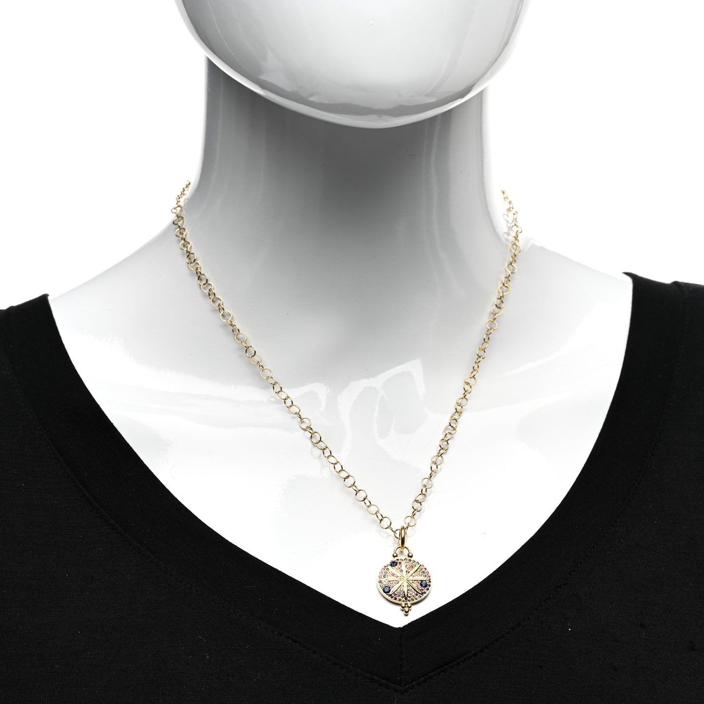 18K Yellow Gold Sapphire Ruby Sorcerer Pendant Necklace