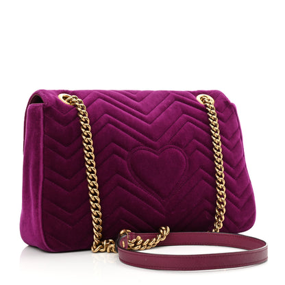 Gucci Velvet Matelasse Medium GG Marmont Shoulder Bag Fuchsia Violet Cyclamen 3 of 13